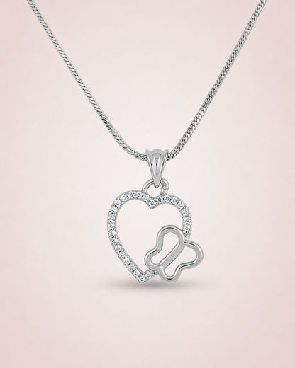 Heart & Butterfly Silver Finish Party Wear Pendant Set