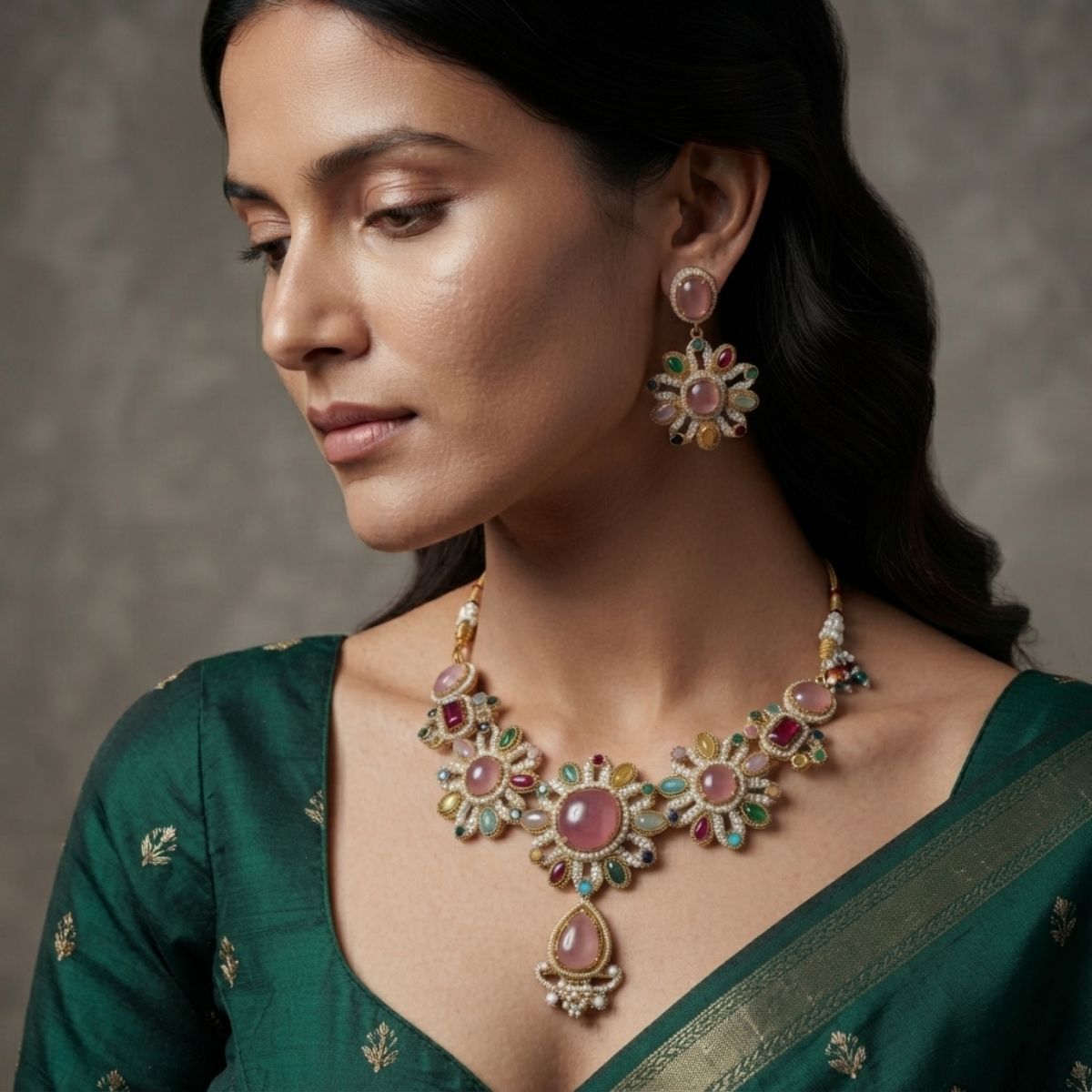 Multicolor Sabyasachi Turkish Pota Necklace Set