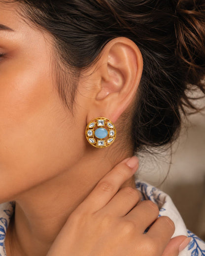 Victorian Style Blue monalisa karting Stone Stud Earrings