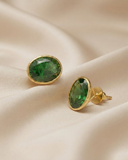 Green Oval Stone Stud Earrings for Women