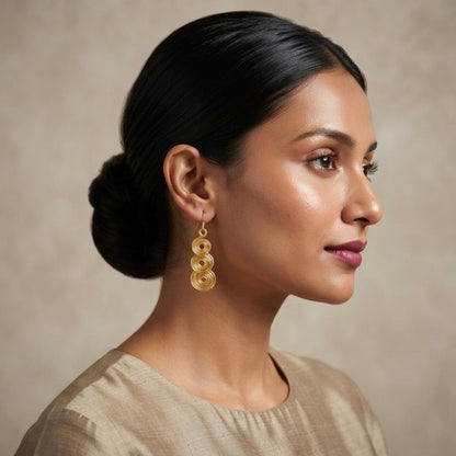 Geometric Spiral Circle Gold Dangler Earrings for Women