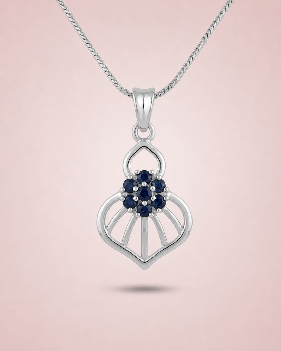 Blue Bloom Silver Finish AD Pendant Set