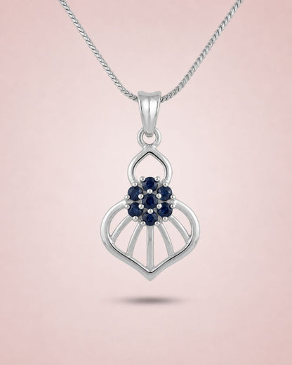 Blue Bloom Silver Finish AD Pendant Set
