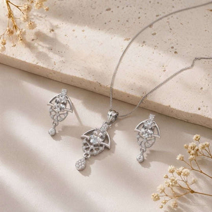Oval Halo Silver Finish AD Pendant Set