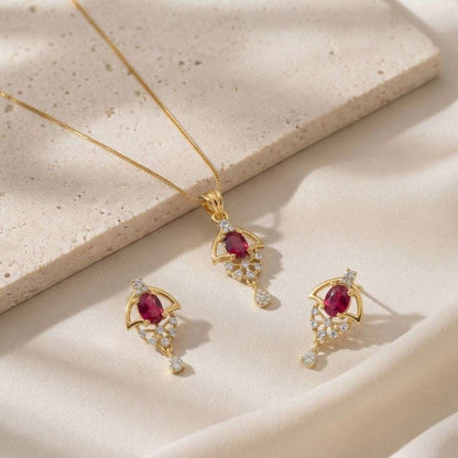 Red Halo Gold Finish Wedding Jewellery Pendant Set