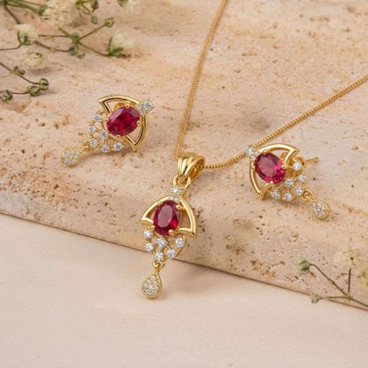 Red Halo Gold Finish Wedding Jewellery Pendant Set