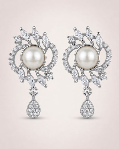 Pearl Halo Silver Finish Designer Pendant Set