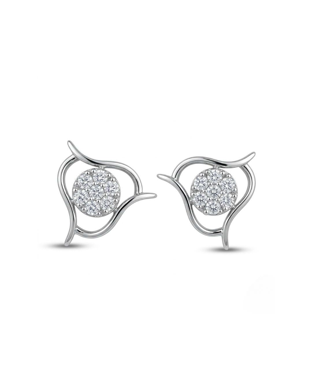 Designer Silver Finish American Diamond Stud Earrings for Women