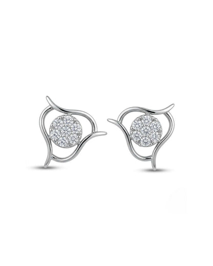 Designer Silver Finish American Diamond Stud Earrings for Women