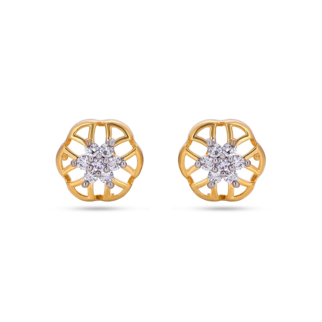 Belaci AD Gold Floral Diamond Studs for Women