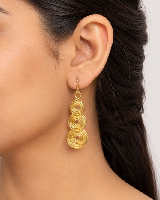 Geometric Spiral Circle Gold Dangler Earrings for Women