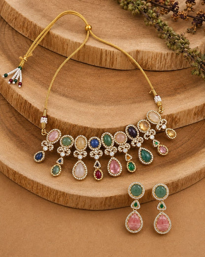 Sabyasachi Inspired Turkish Pota Necklace Set with Pink Statement Drops