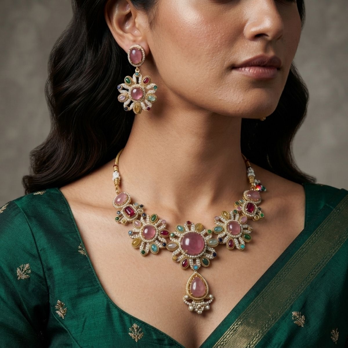 Multicolor Sabyasachi Turkish Pota Necklace Set