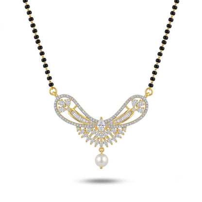 Designer American Diamond Black Beads Mangalsutra with Pearl Drop