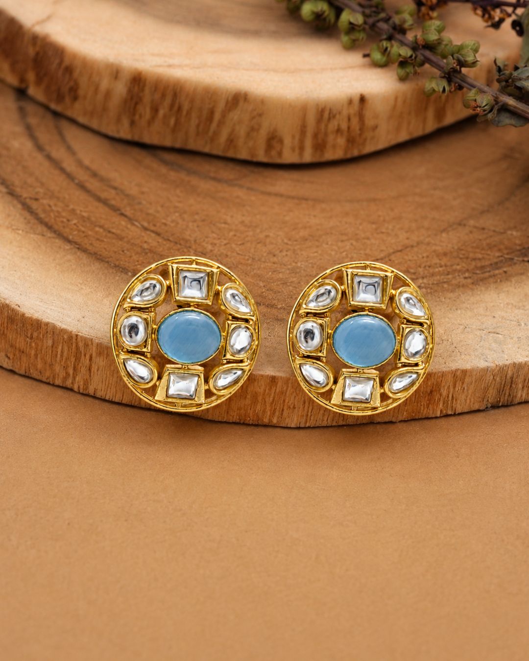 Victorian Style Blue monalisa karting Stone Stud Earrings
