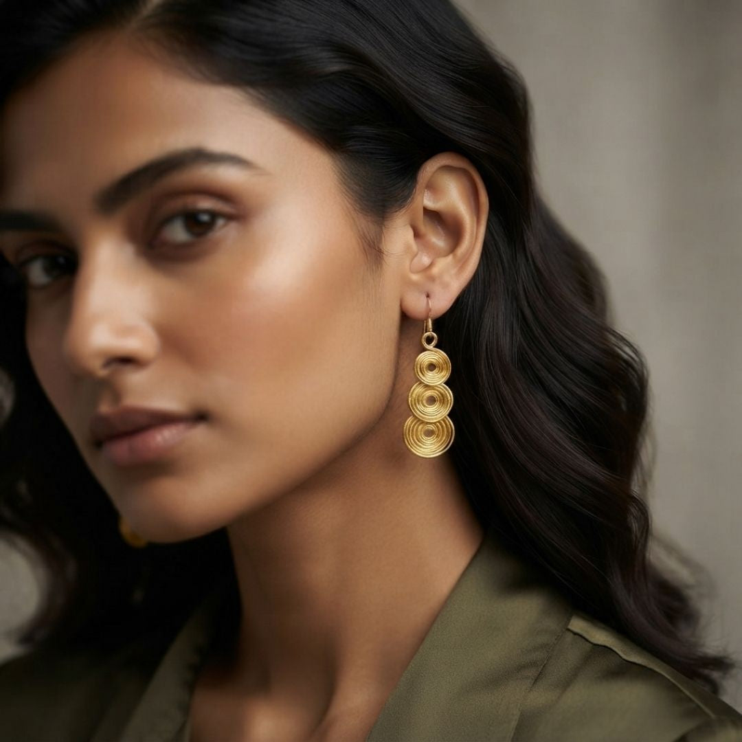 Geometric Spiral Circle Gold Dangler Earrings for Women