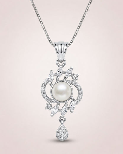 Pearl Halo Silver Finish Designer Pendant Set