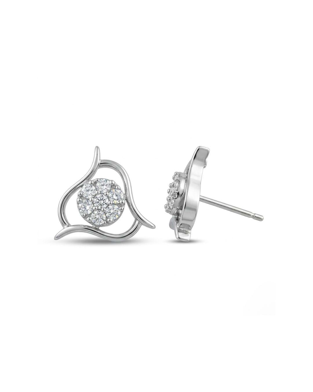 Designer Silver Finish American Diamond Stud Earrings for Women