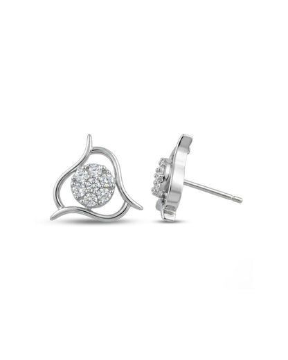 Designer Silver Finish American Diamond Stud Earrings for Women