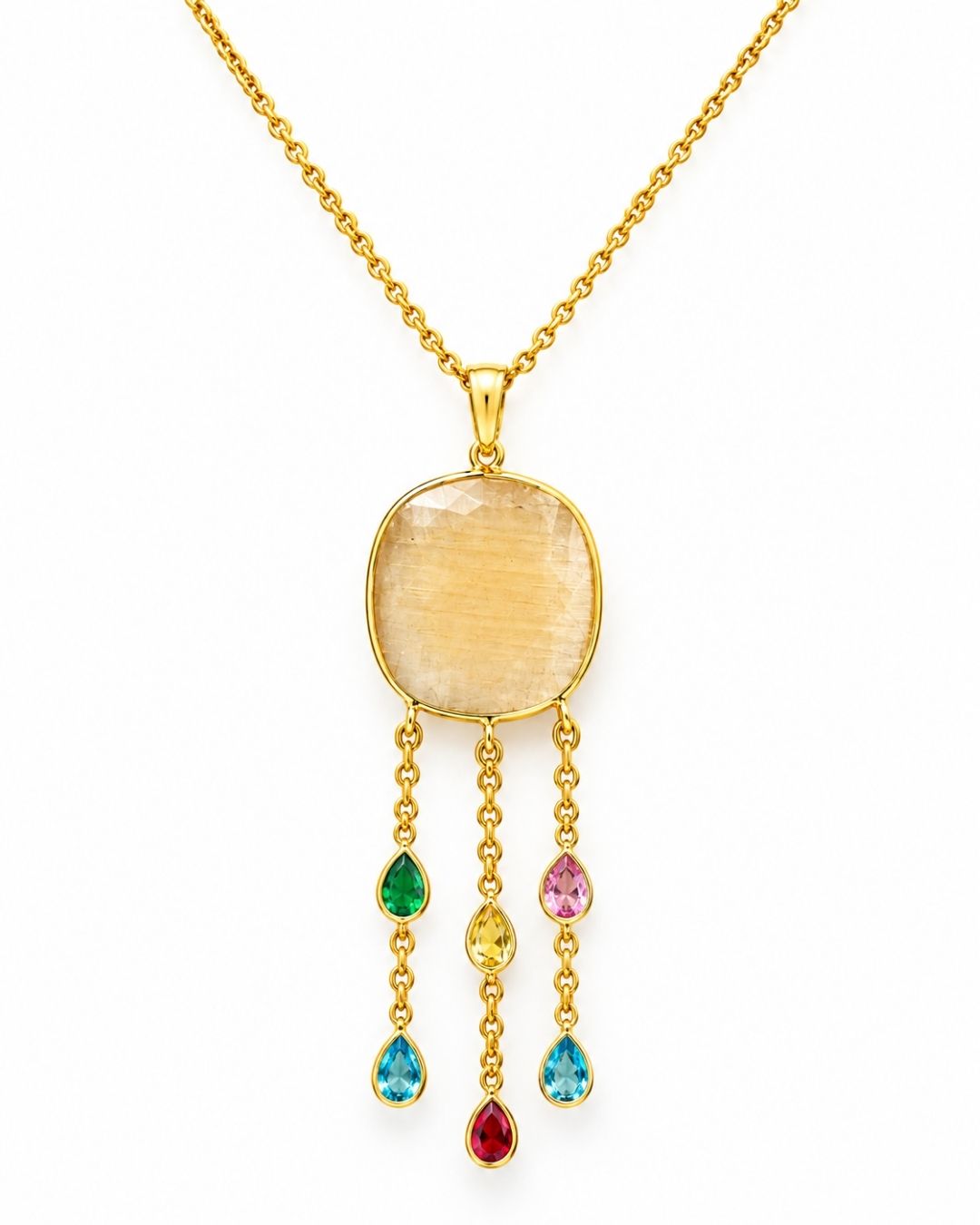 Beige Round Multicolour Drop Pendant Necklace