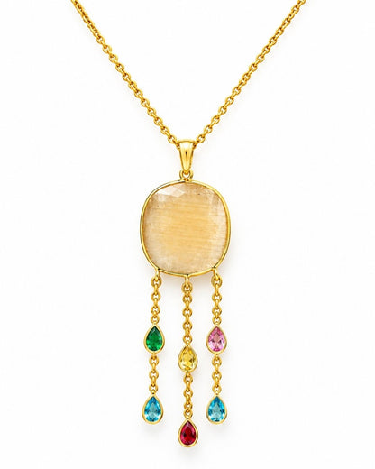Beige Round Multicolour Drop Pendant Necklace