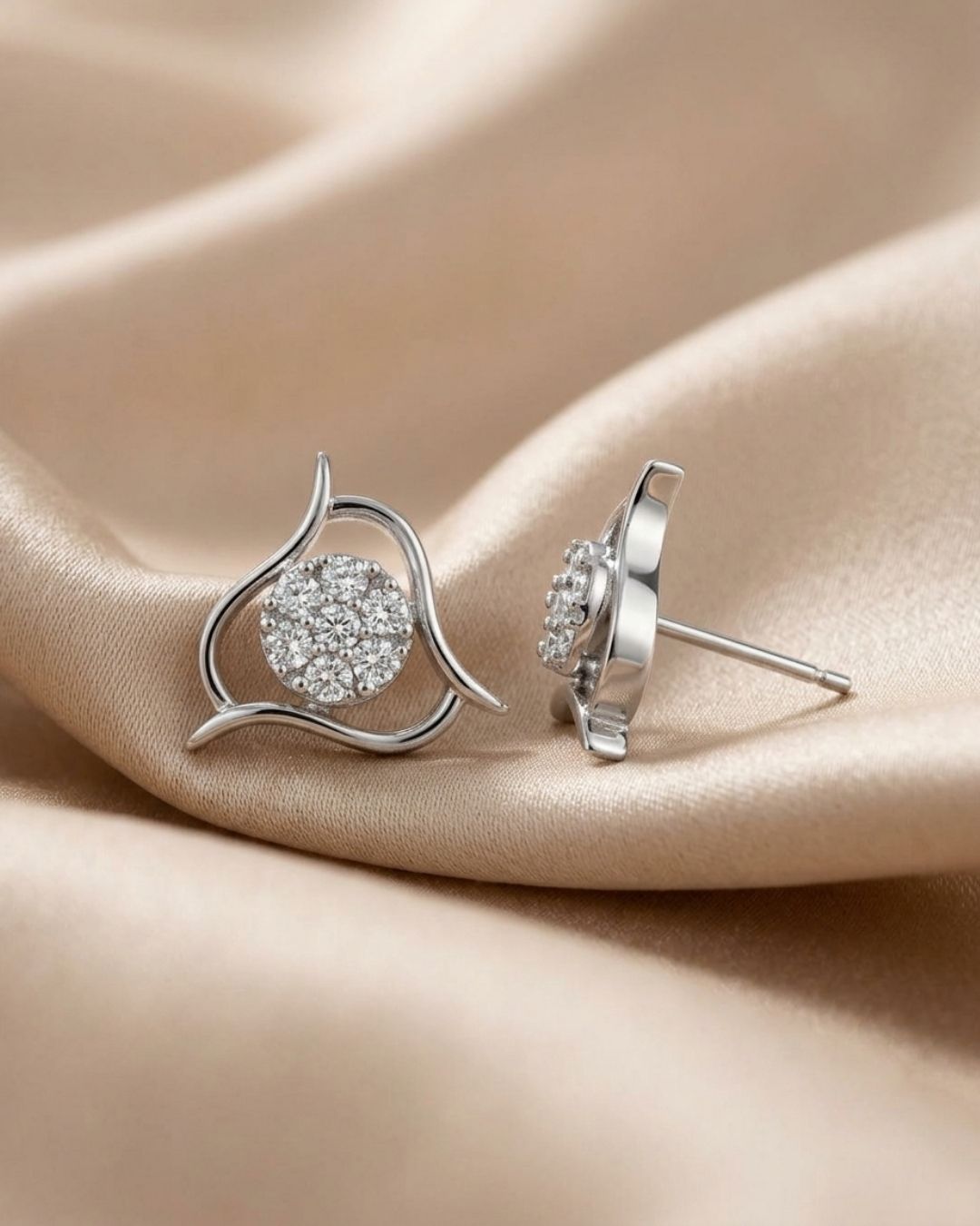 Designer Silver Finish American Diamond Stud Earrings for Women