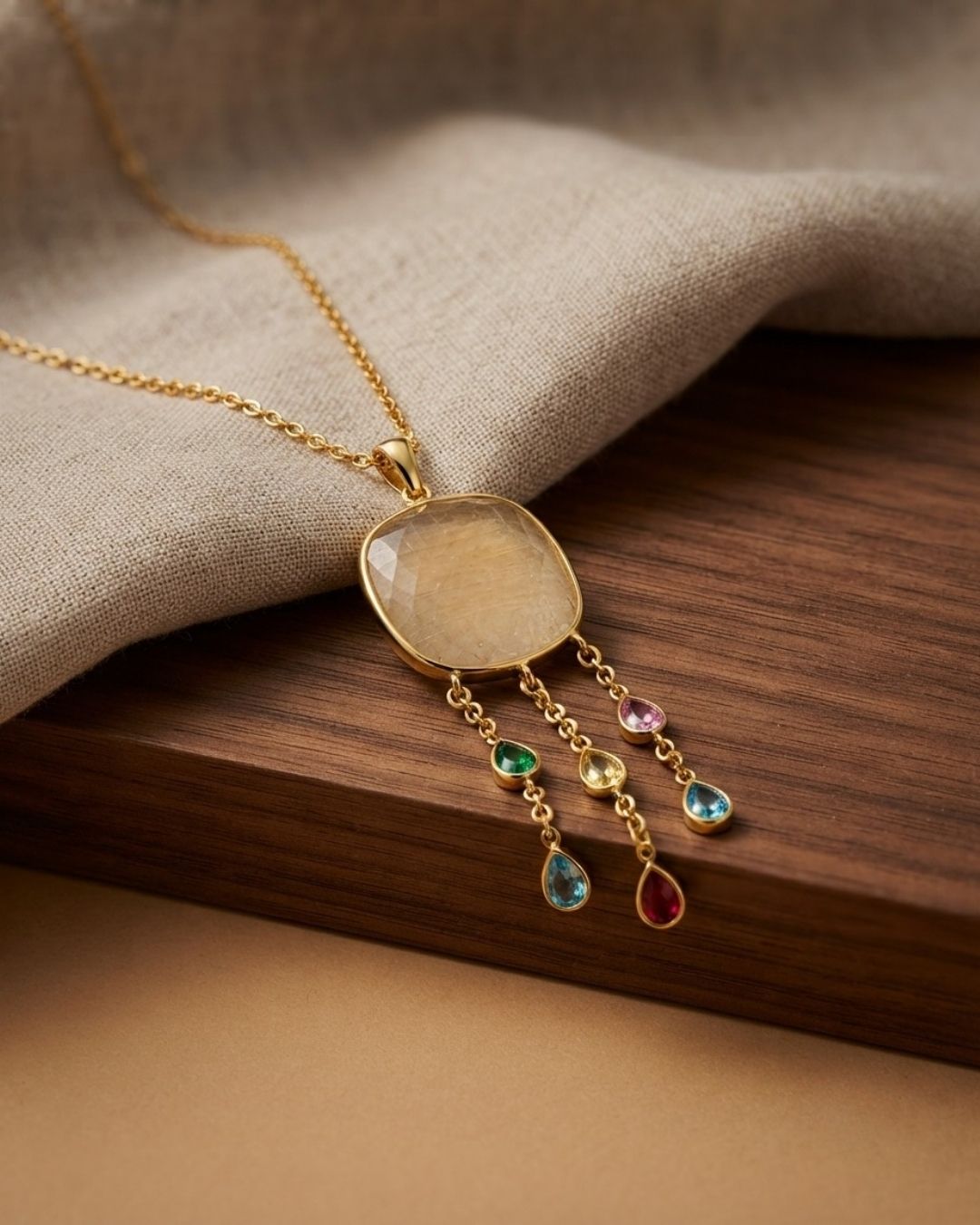 Beige Round Multicolour Drop Pendant Necklace