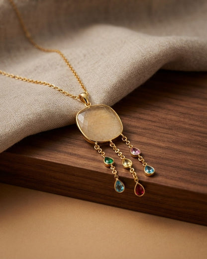 Beige Round Multicolour Drop Pendant Necklace
