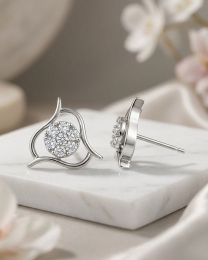 Designer Silver Finish American Diamond Stud Earrings for Women