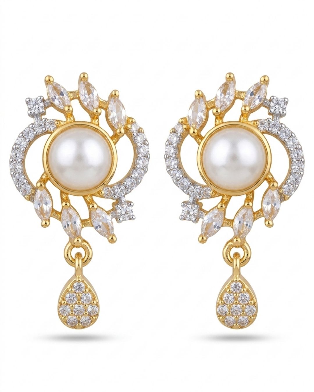 Pearl Halo Gold Finish Bridal Pendant Set