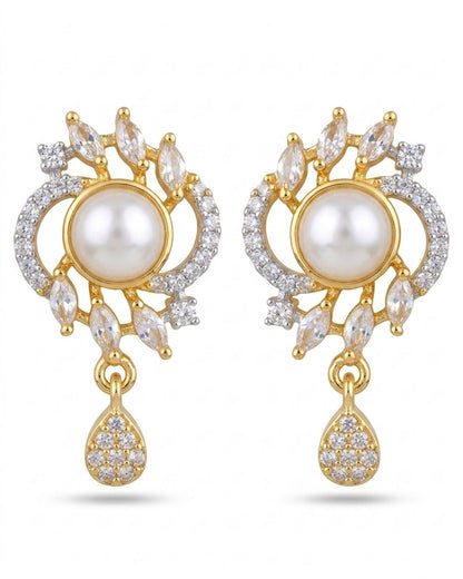 Pearl Halo Gold Finish Bridal Pendant Set