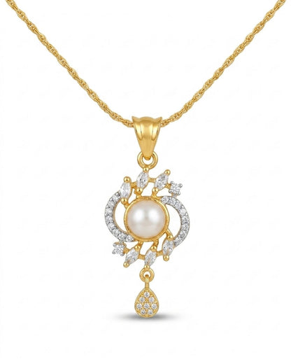Pearl Halo Gold Finish Bridal Pendant Set