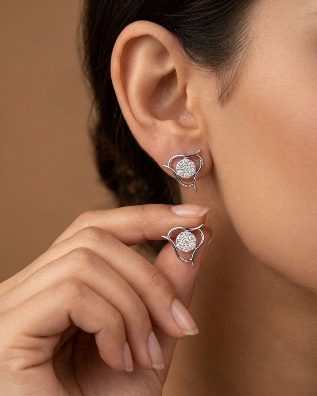 Designer Silver Finish American Diamond Stud Earrings for Women