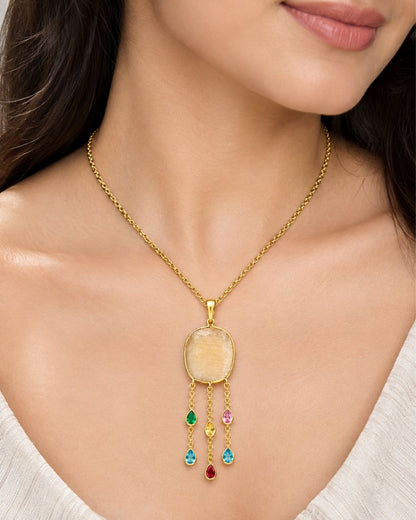 Beige Round Multicolour Drop Pendant Necklace
