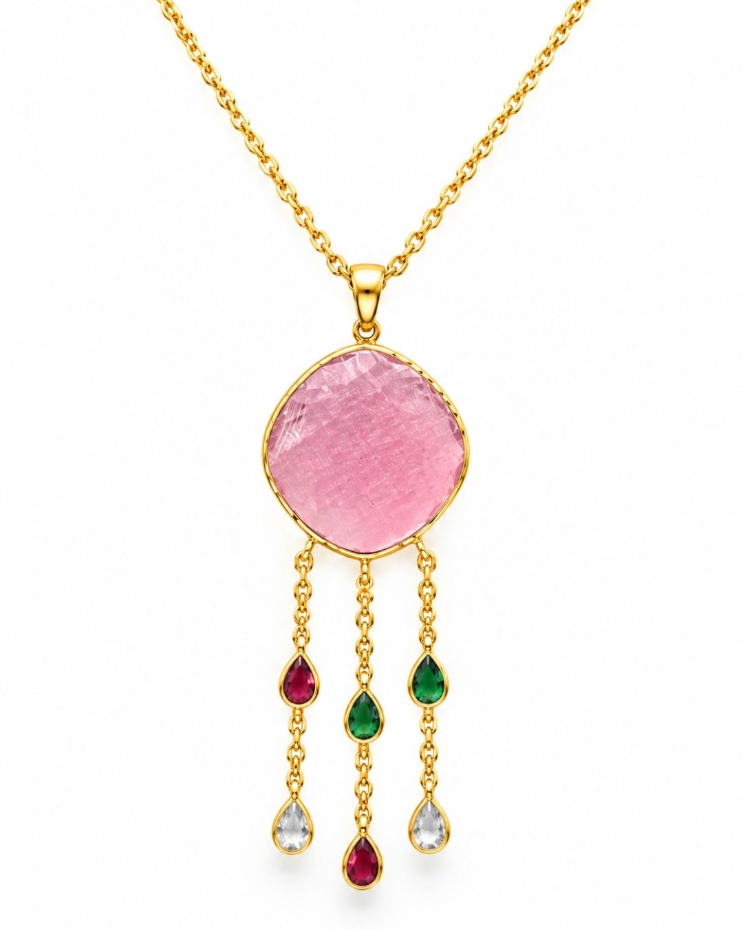 Pink Round Multicolour Drop Pendant Necklace