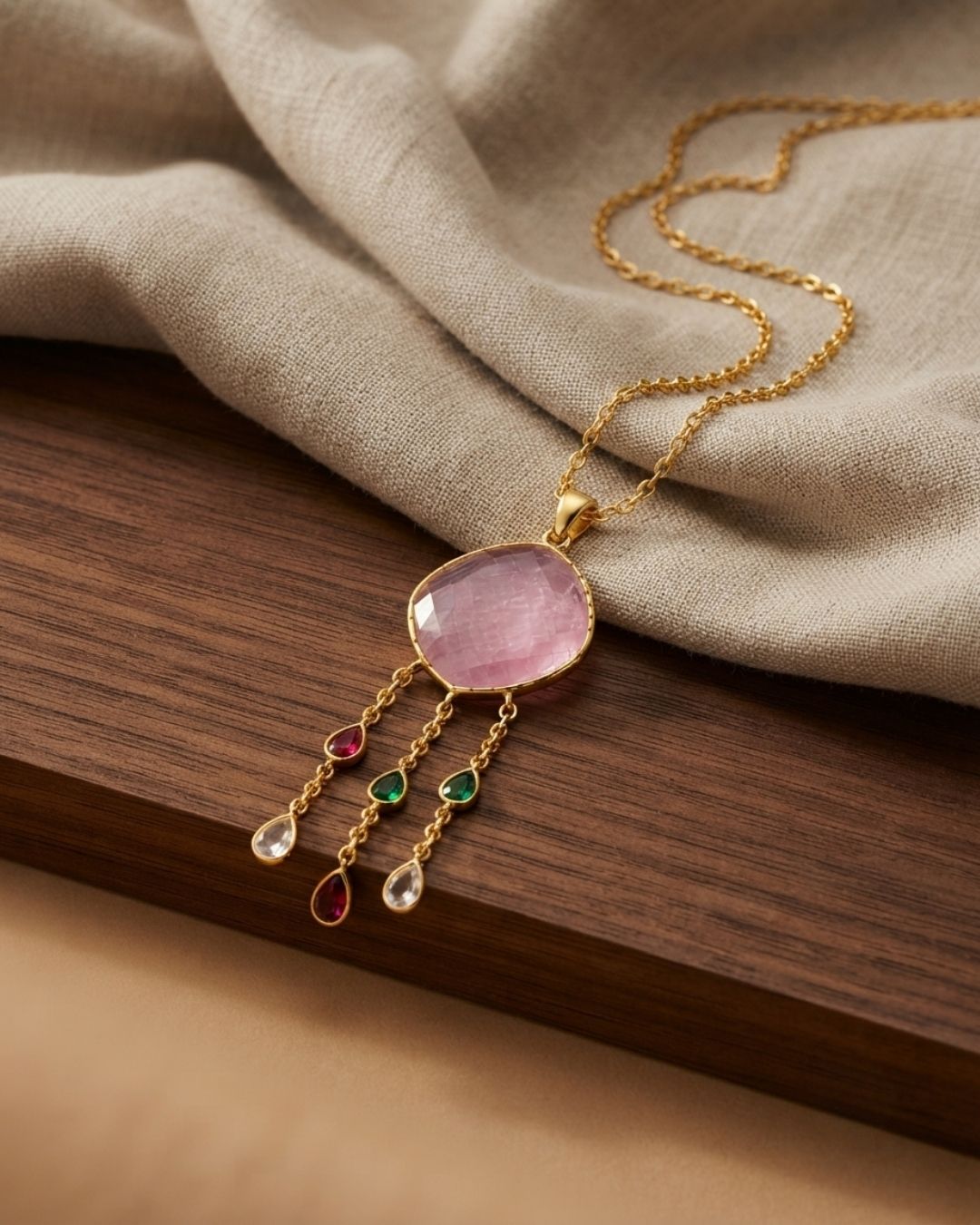Pink Round Multicolour Drop Pendant Necklace