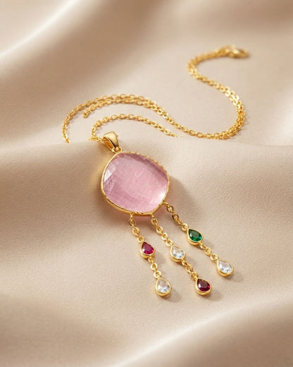 Pink Round Multicolour Drop Pendant Necklace
