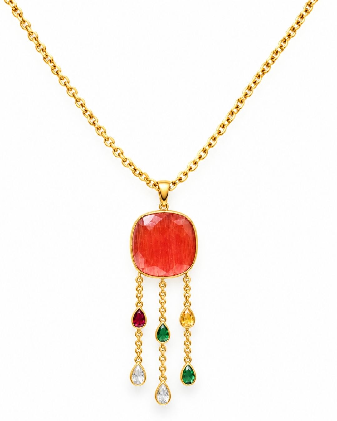 Gold Plated Red Round Drop Pendant for Women