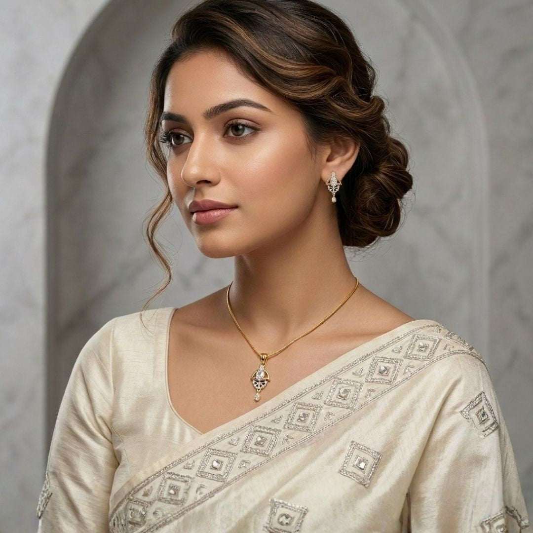 Oval Halo Gold Plated Wedding Jewellery Pendant Set