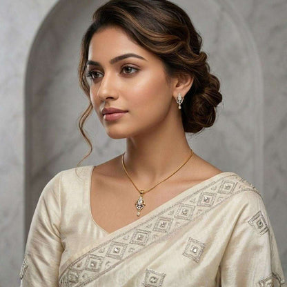 Oval Halo Gold Plated Wedding Jewellery Pendant Set