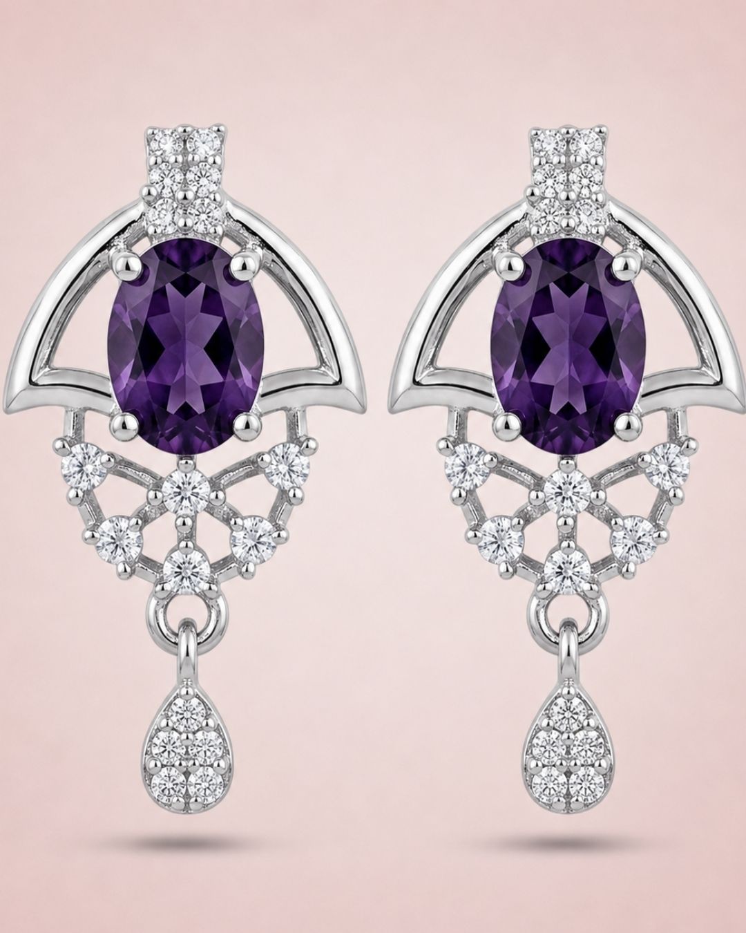 Purple Bloom Silver Finish Wedding Jewellery Pendant Set