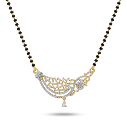 Gold Finish American Diamond Black Beads Designer Mangalsutra Set