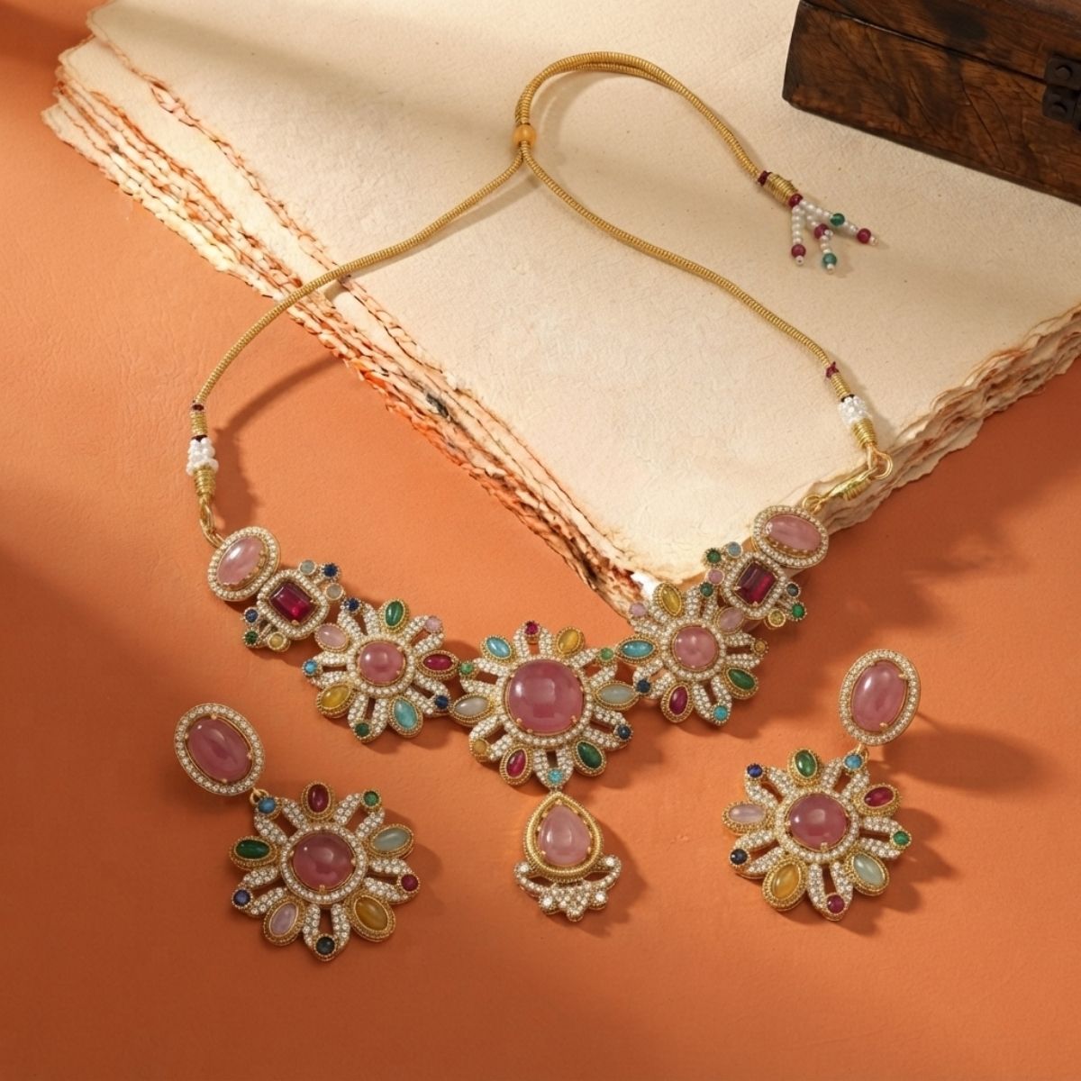 Multicolor Sabyasachi Turkish Pota Necklace Set