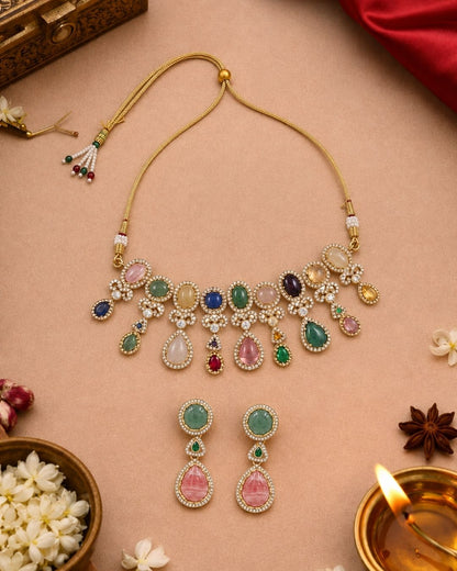 Sabyasachi Inspired Turkish Pota Necklace Set with Pink Statement Drops