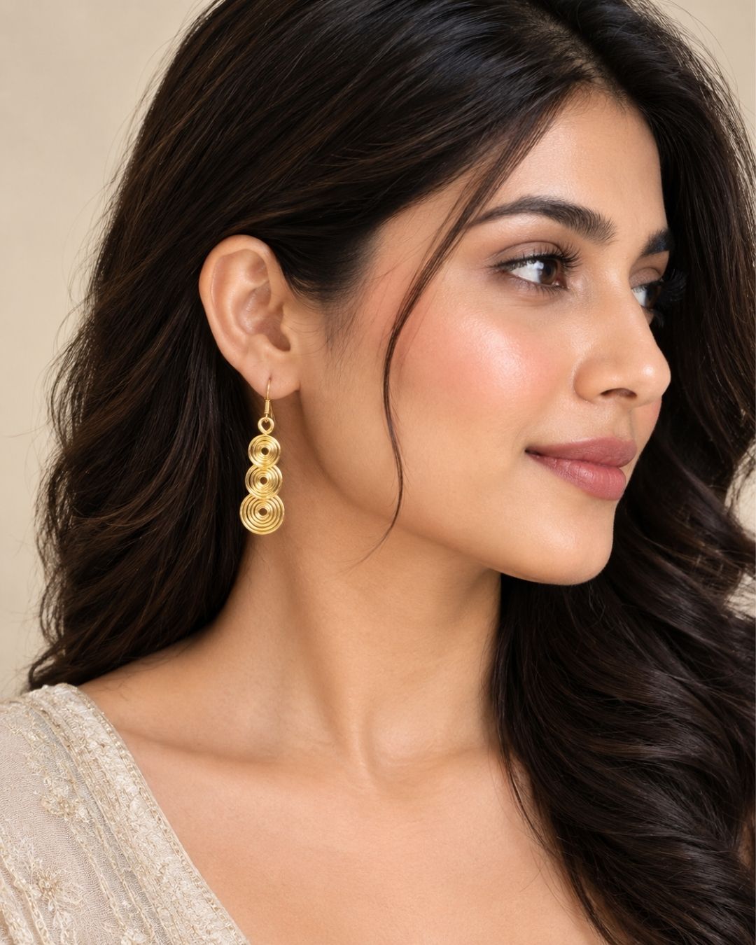 Geometric Spiral Circle Gold Dangler Earrings for Women
