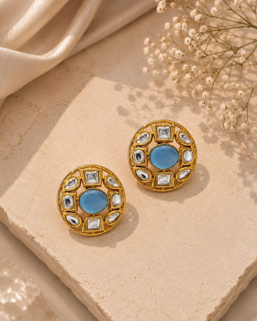 Victorian Style Blue monalisa karting Stone Stud Earrings