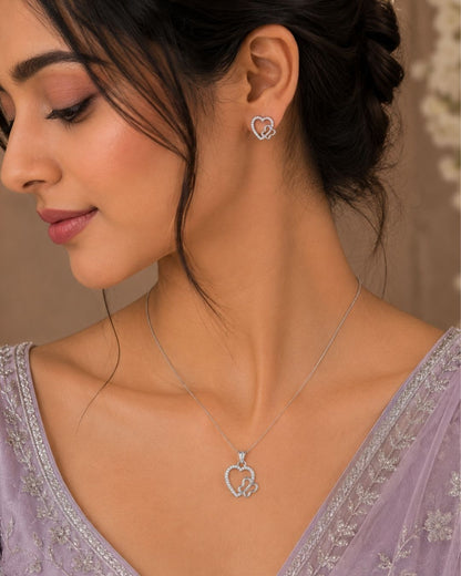 Heart & Butterfly Silver Finish Party Wear Pendant Set