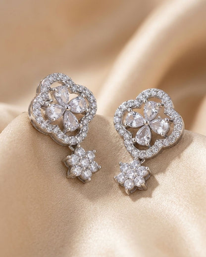 Silver Finish American Diamond Floral AD Stud Earrings for Women