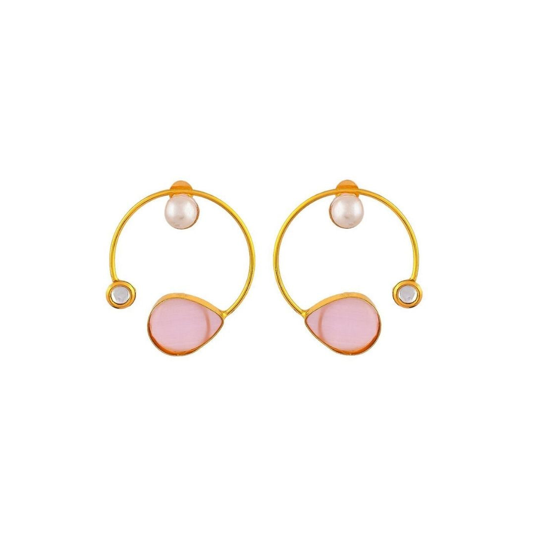 Gold Plated Handmade Pink Teardrop Hoop Earrings