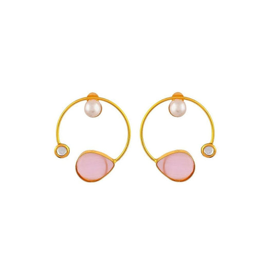 Gold Plated Handmade Pink Teardrop Hoop Earrings